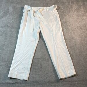 LOFT Pants Women's 8 White The Devin Slim Cropped Linen Blend with Tie‎ Belt